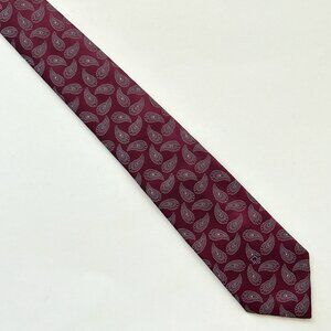 Vintage Christian Dior Mens Burgundy Red Neck Tie Paisley Polyester Woven Italy